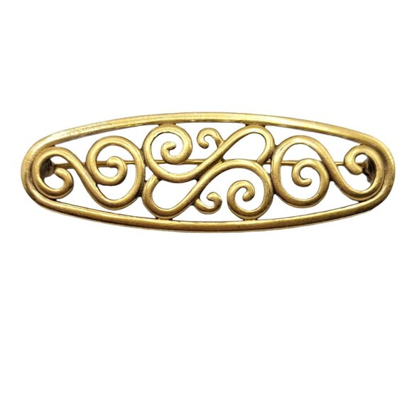 Yves Saint Laurent Goldtone Oval Open Scroll Brooch Bar, Signed - Picture 7 of 7
